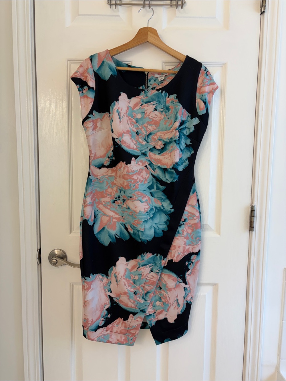 Bar III Navy Midi Dress with Pink & Teal Floral Print